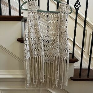 Umgee large Crochet Fringe Vest Cream